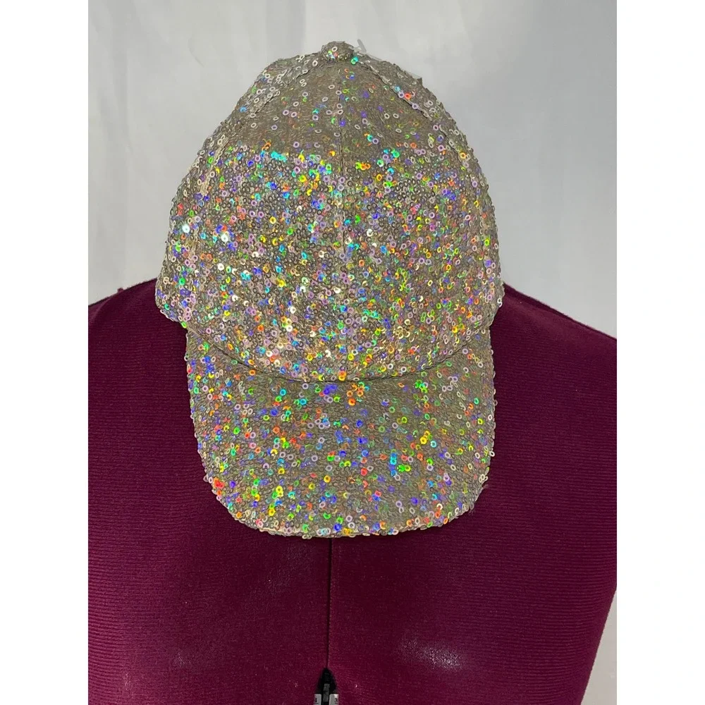 Justice Baseball Cap Kids One Size Tan Good Iridescent Sequin Adjustable Hat
